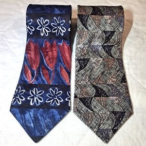 "Lot of 2" Como Collezione 💯 Italian Silk Designer Neckties 57" x 4" Blue/Gray